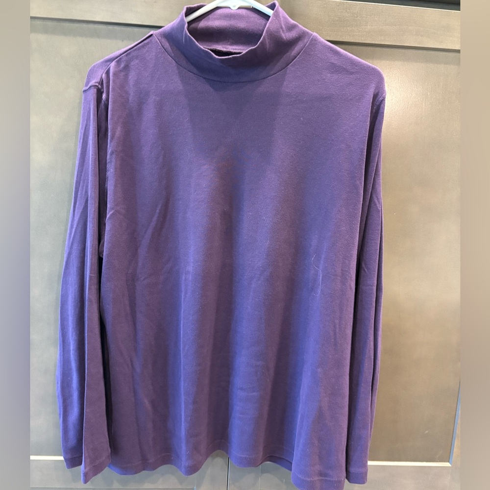 Talbots Plum Mock Neck Long Sleeve Pima Cotton Sweater, 1X